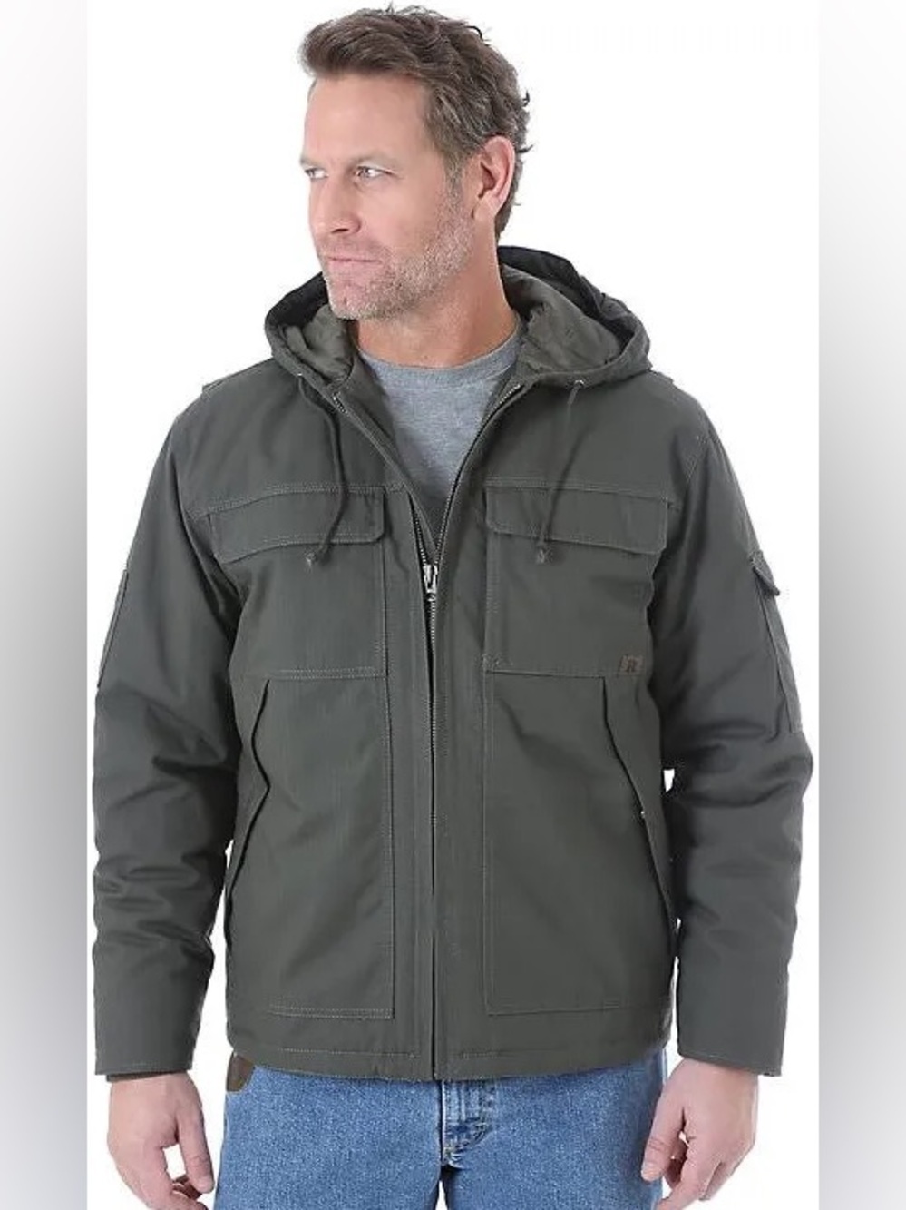 Mens Wrangler Riggs Workwear Dark Brown Hooded Ranger Field Jacket 3W182DB, 3XLT